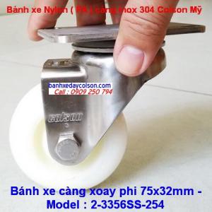 Càng bánh xe đẩy bằng inox 304 Colson Mỹ nhựa Nylon phi 75x32mm